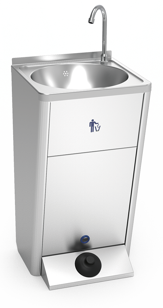 Mobile hand washbasin with self contained free standing system