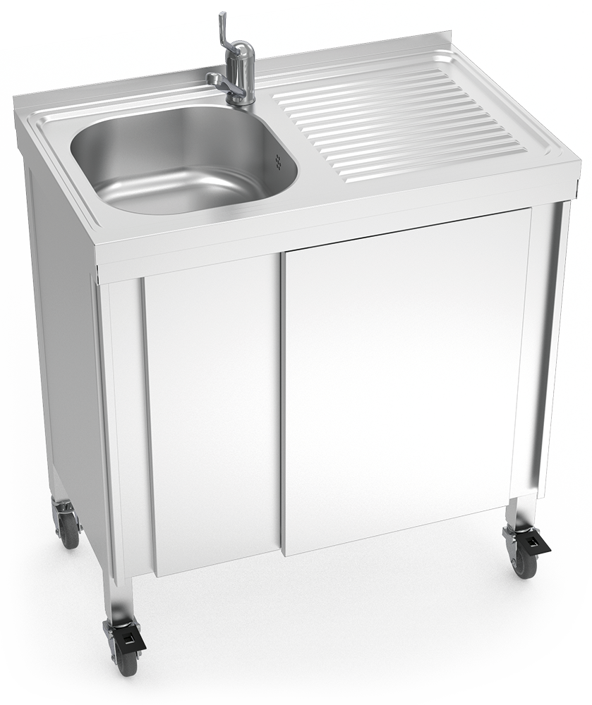 Fregadero portátil automático agua fría y caliente y escurridor derecha -  Fregaderox inox autónomo portátil - Fregaderos inox - Fricosmos